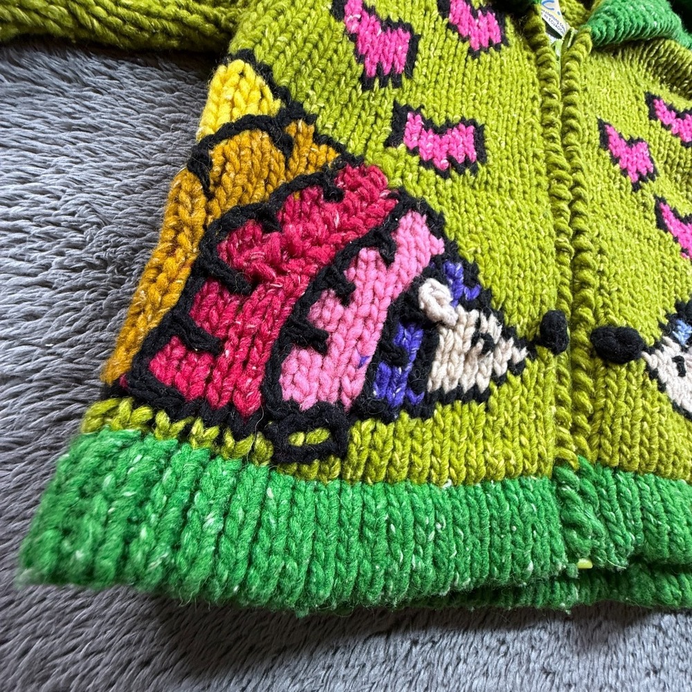ECC Ecuador Kids 2 Wool Hoodie Zip Cardigan Animal Rainbow Hearts Chunky Knit - Picture 4 of 9